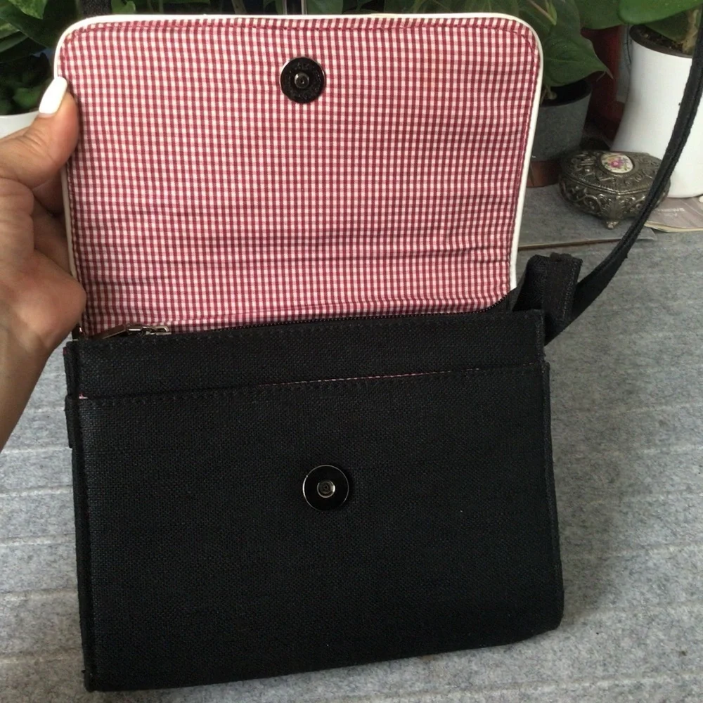 Vintage Canvas Black /White Trim Crossbody Bag with White Trim